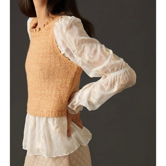 Anthropologie Sweaters - Anthropologie Layered Sweater Vest and Blouse Size Medium Sheer Knit Bohemian